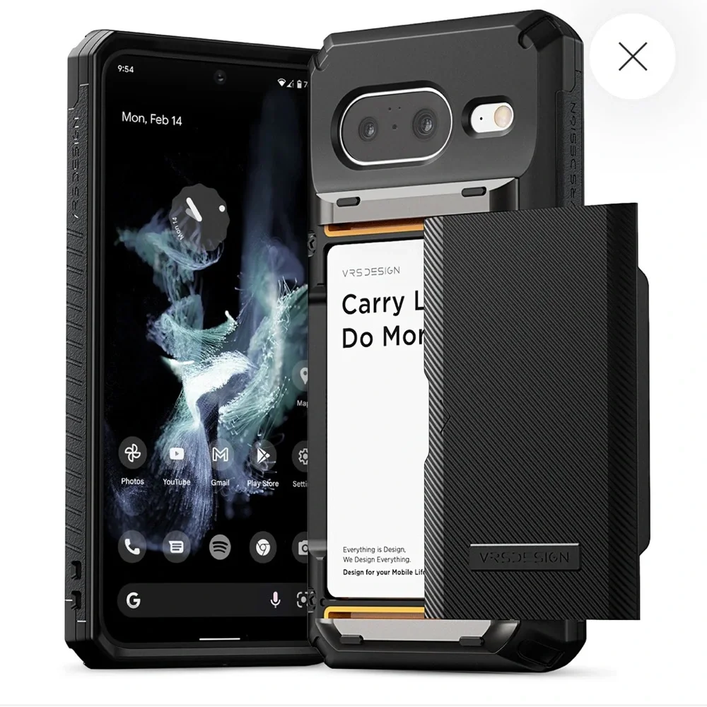 VRS DESIGN Black Phone Case with Card Holder for Google 8 pixel pro